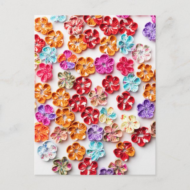 Spring Handmade sewn fabric Flowers Multicolor  Postcard (Front)
