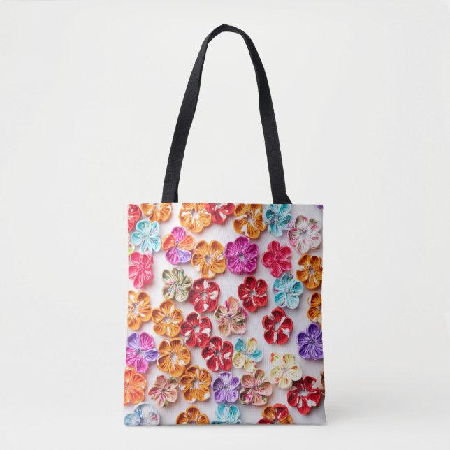 Spring Handmade sewn fabric Flowers Multicolor  Tote Bag (Front)