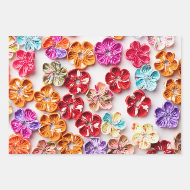 Spring Handmade sewn fabric Flowers Multicolor  Wrapping Paper Sheet (Front)