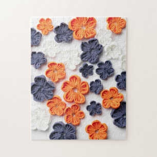 Spring handmade sewn fabric flowers orange blue  jigsaw puzzle
