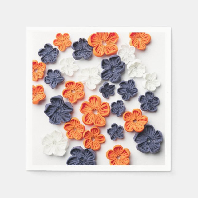 Spring handmade sewn fabric flowers orange blue  napkin (Front)