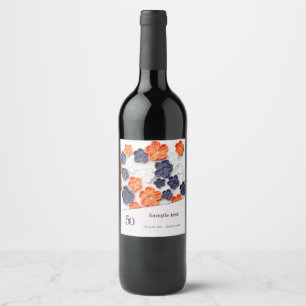 Spring handmade sewn fabric flowers orange blue  wine label