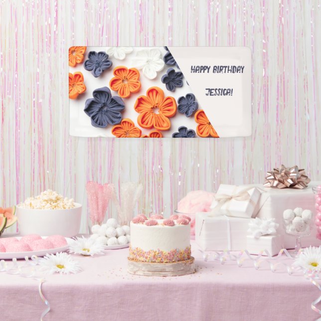 Spring Handmade sewn fabric flowes orange blue  Banner (Party)