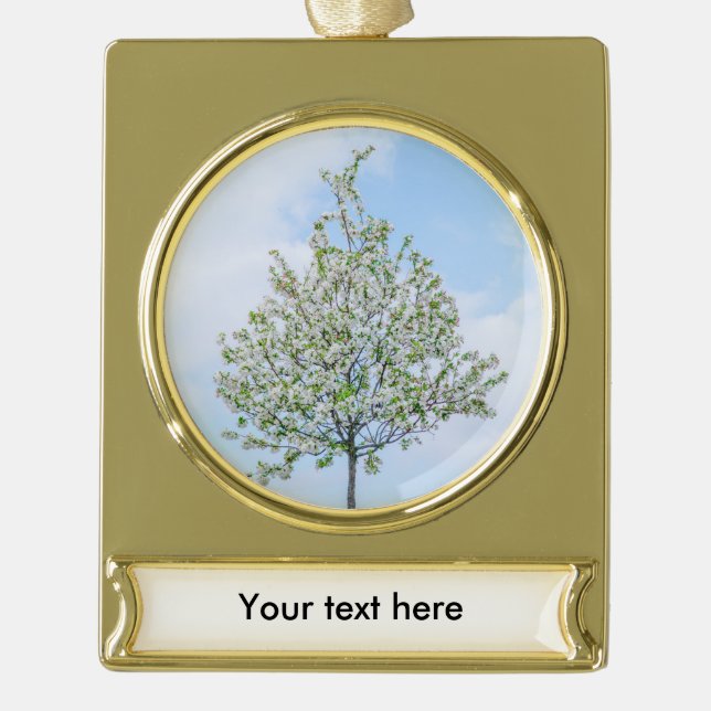 Spring - Happy Easter Gold Plated Banner Ornament (Front)