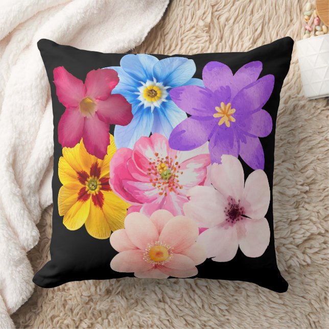 Spring Harmony - Mixed Watercolor Flower Bouquet Cushion (Blanket)