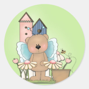 Spring Has Sprung, Adorable Butterfly Bear Classic Round Sticker