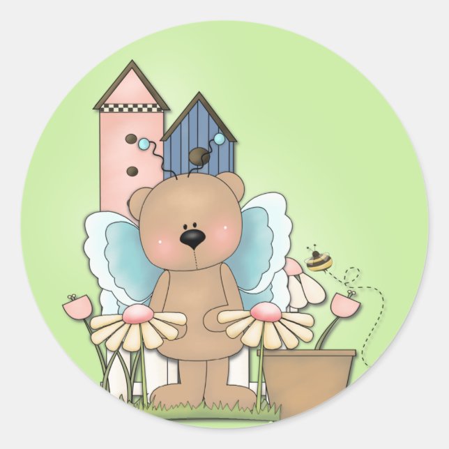 Spring Has Sprung, Adorable Butterfly Bear Classic Round Sticker (Front)