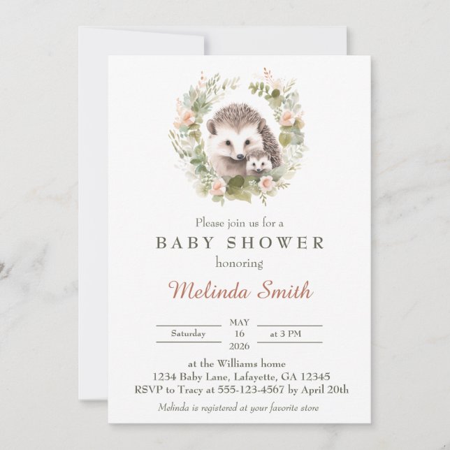 Spring Hedgehog Baby Shower Invitation  (Front)