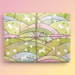 Spring Hills with Baby Goats and Snowdrops Easter Wrapping Paper