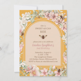 Spring Honey Bee Wildflower Second Birthday Invitation