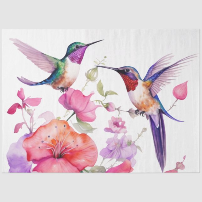 Spring Hummingbirds and Brightly Coloured Flowers  Tissue Paper (Front)