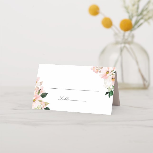 Spring Hydrangea Blossom Blush Pink Floral Wedding Place Card (Front)