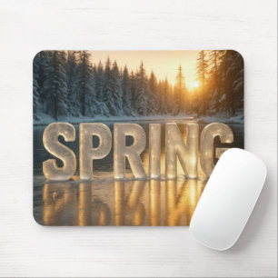 Spring Ice Text On a Frozen Lake Mouse Pad