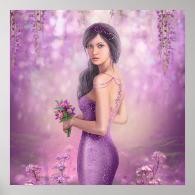 Spring Illustration beautiful Fantasy woman with p Poster (Front)