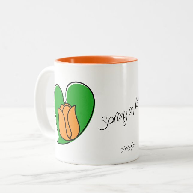 Spring in Love - Orange Tulips Two-Tone Coffee Mug (Front Left)