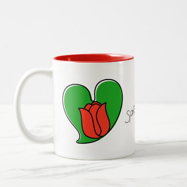 Spring in Love - Red Tulips Two-Tone Coffee Mug (Left)