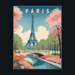 Spring in Paris France Eiffel Tower Retro Travel Postcard<br><div class="desc">"paris",  "pink floral france flowers",  "eiffel tower and bridge",  "city holiday travel",  "seine river vacation",  "vintage retro travel poster",   "illustration graphic art",  "painting souvenir postcard",  "cherry blossom european capital",  "spring trees europe landmark"</div>