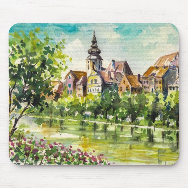 Spring in small city on the river mouse pad (Front)