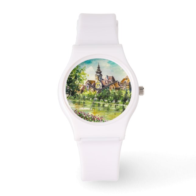 Spring in small city on the river watch (Front)