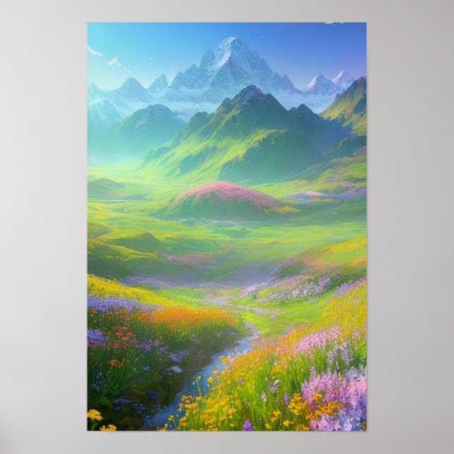 Spring in the Valley of Snowy Peaks Poster (Front)