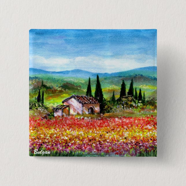 SPRING IN TUSCANY 15 CM SQUARE BADGE (Front)