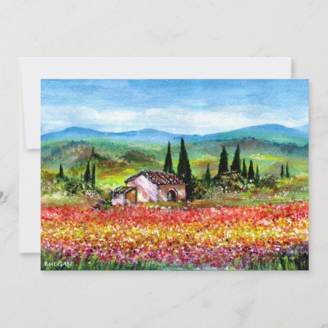 SPRING  IN TUSCANY, bright red pink yellow blue Invitation (Front)