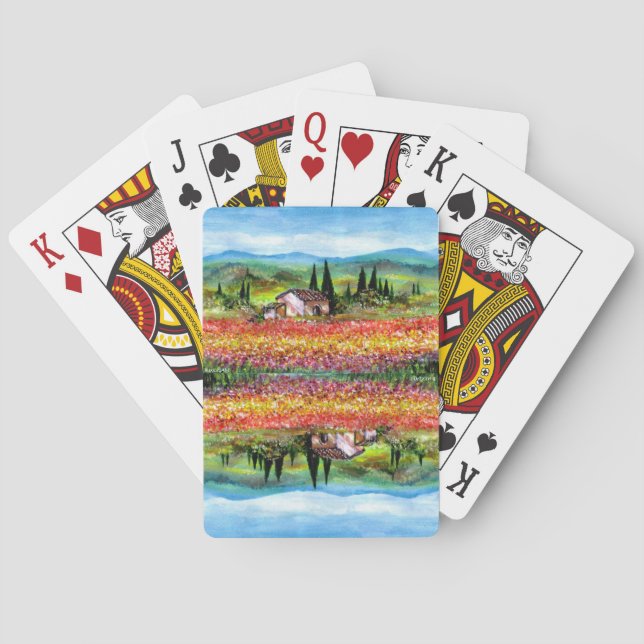 SPRING IN TUSCANY LANDSCAPE Flower Fields Playing Cards (Back)