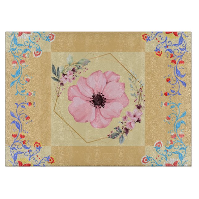 Spring Inspired Design, Orange Floral Graphic Art Cutting Board (Front)