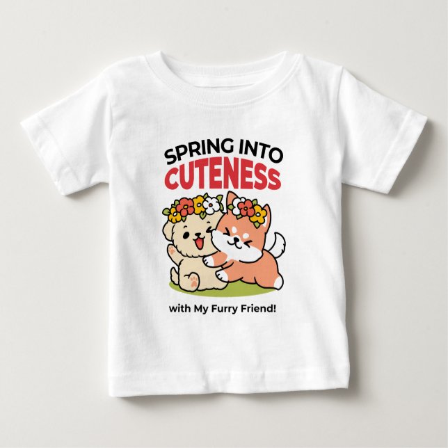 Spring Into Cuteness – Adorable Dog Illustration  Baby T-Shirt (Front)