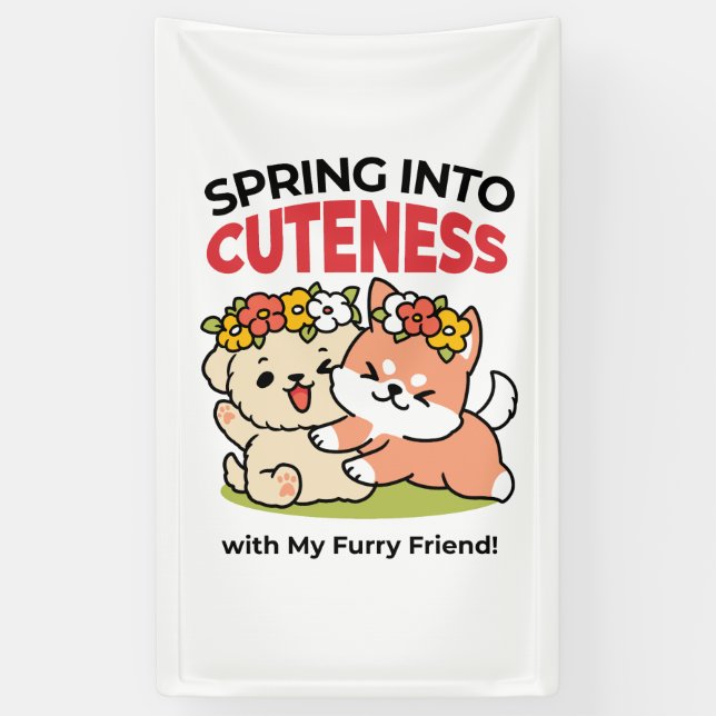 Spring Into Cuteness – Adorable Dog Illustration  Banner (Vertical)
