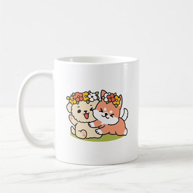Spring Into Cuteness – Adorable Dog Illustration  Coffee Mug (Left)