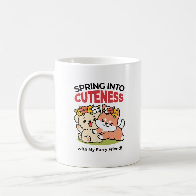 Spring Into Cuteness – Adorable Dog Illustration  Coffee Mug (Left)