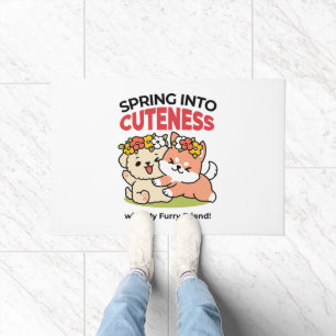 Spring Into Cuteness – Adorable Dog Illustration Doormat