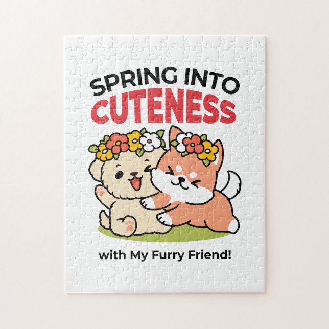 Spring Into Cuteness – Adorable Dog Illustration  Jigsaw Puzzle (Vertical)