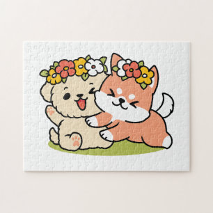 Spring Into Cuteness – Adorable Dog Illustration Jigsaw Puzzle