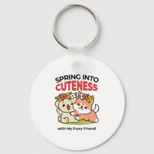 Spring Into Cuteness – Adorable Dog Illustration Key Ring