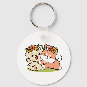 Spring Into Cuteness – Adorable Dog Illustration Key Ring