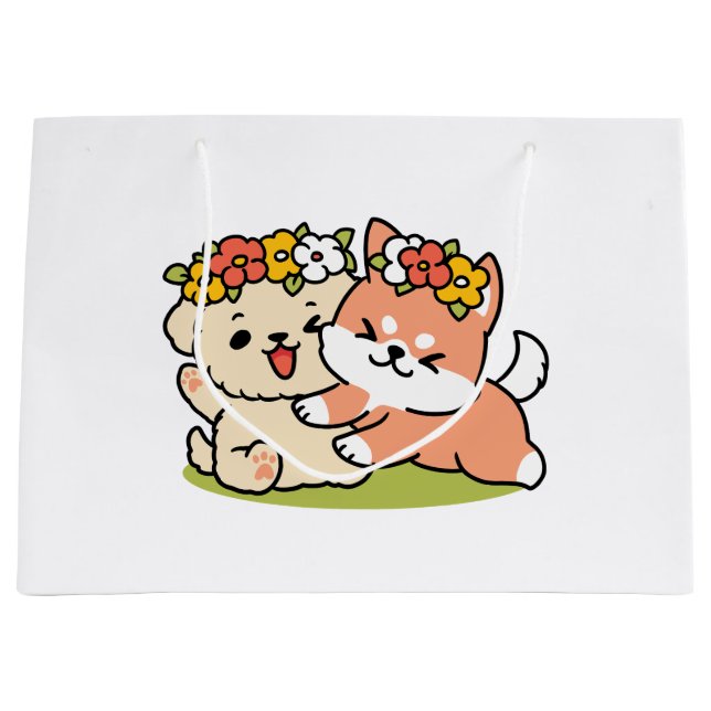 Spring Into Cuteness – Adorable Dog Illustration  Large Gift Bag (Front)