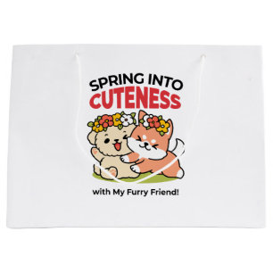 Spring Into Cuteness – Adorable Dog Illustration  Large Gift Bag