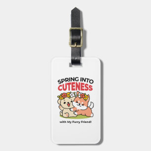 Spring Into Cuteness – Adorable Dog Illustration  Luggage Tag