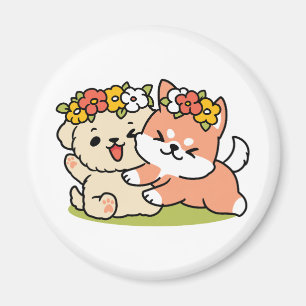 Spring Into Cuteness – Adorable Dog Illustration Magnet
