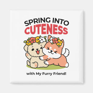 Spring Into Cuteness – Adorable Dog Illustration Magnet