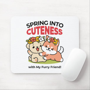 Spring Into Cuteness – Adorable Dog Illustration Mouse Pad