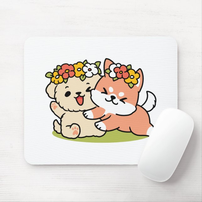 Spring Into Cuteness – Adorable Dog Illustration  Mouse Pad (With Mouse)