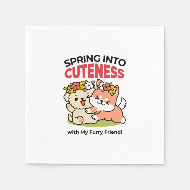 Spring Into Cuteness – Adorable Dog Illustration  Napkin (Front)