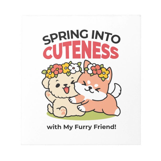 Spring Into Cuteness – Adorable Dog Illustration  Notepad (Front)
