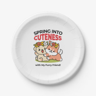 Spring Into Cuteness – Adorable Dog Illustration  Paper Plate