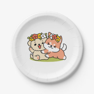 Spring Into Cuteness – Adorable Dog Illustration  Paper Plate