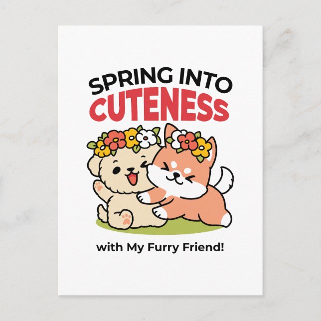 Spring Into Cuteness – Adorable Dog Illustration  Postcard (Front)
