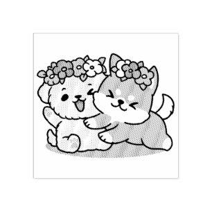 Spring Into Cuteness – Adorable Dog Illustration  Rubber Stamp